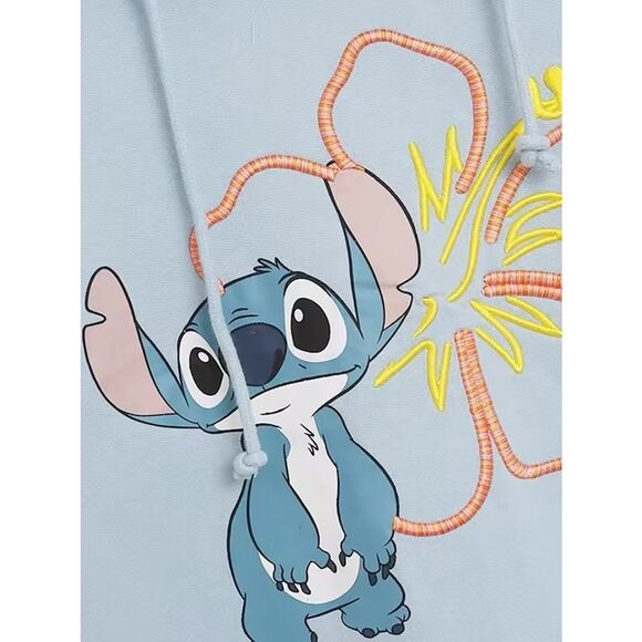 Disney Stitch Floral Blue Hoodie Women Size L Pullover Casual - Picture 3 of 5